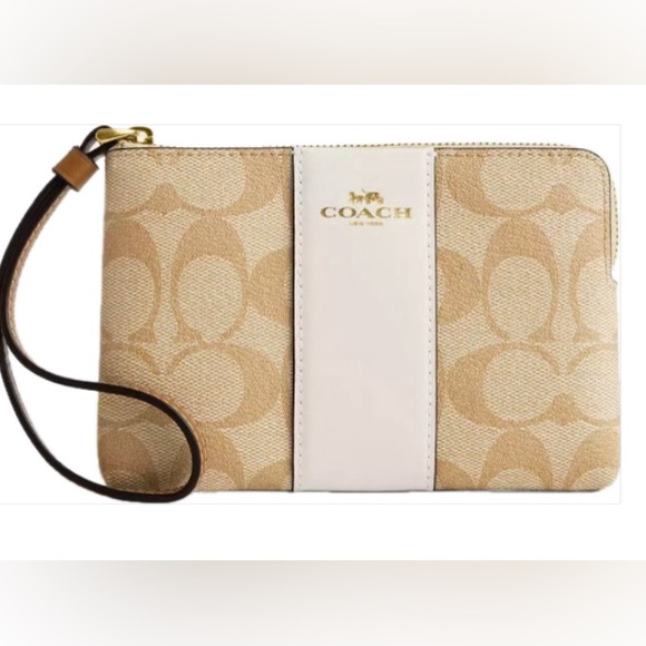 NWT COACH CORNER ZIP WRISTLET - SIGNATURE CANVAS - WHITE STRIPE❕🤍❕, OS, BNWTIB - Picture 2 of 6